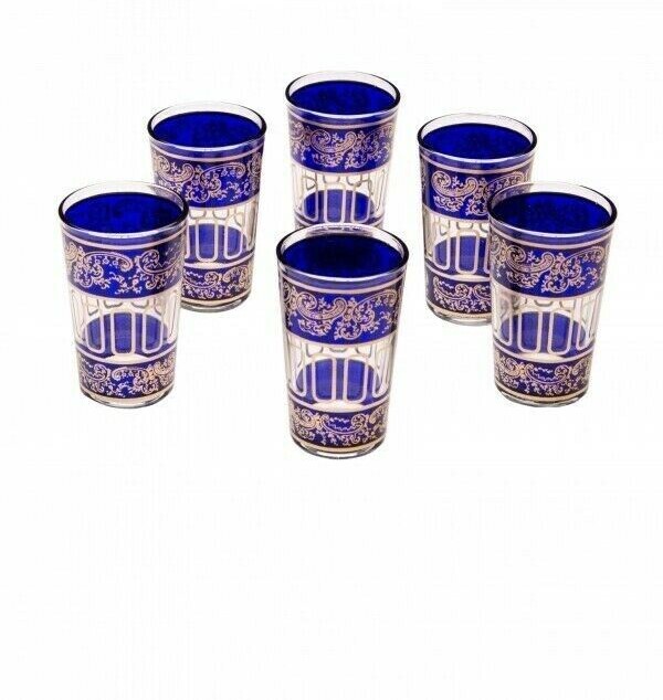 Orientalisches Teegläse6x Teeglaser -Set Farbe Blau - Klar - Gold