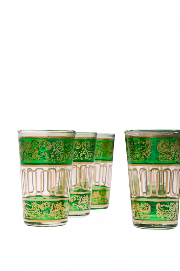 Orientalisches 6x Teeglas Teegläser-Set Farbe: Grün - Gold NEU