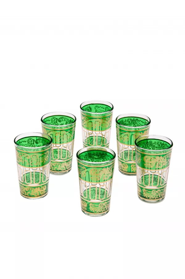 Orientalisches 6x Teeglas Teegläser-Set Farbe: Grün - Gold NEU